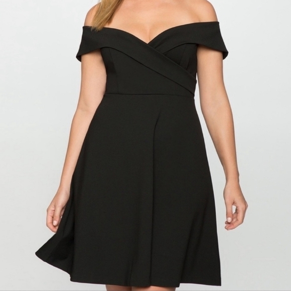 Eloquii Black Off Shoulder Sweetheart Fit Flare Dress - Picture 1 of 4